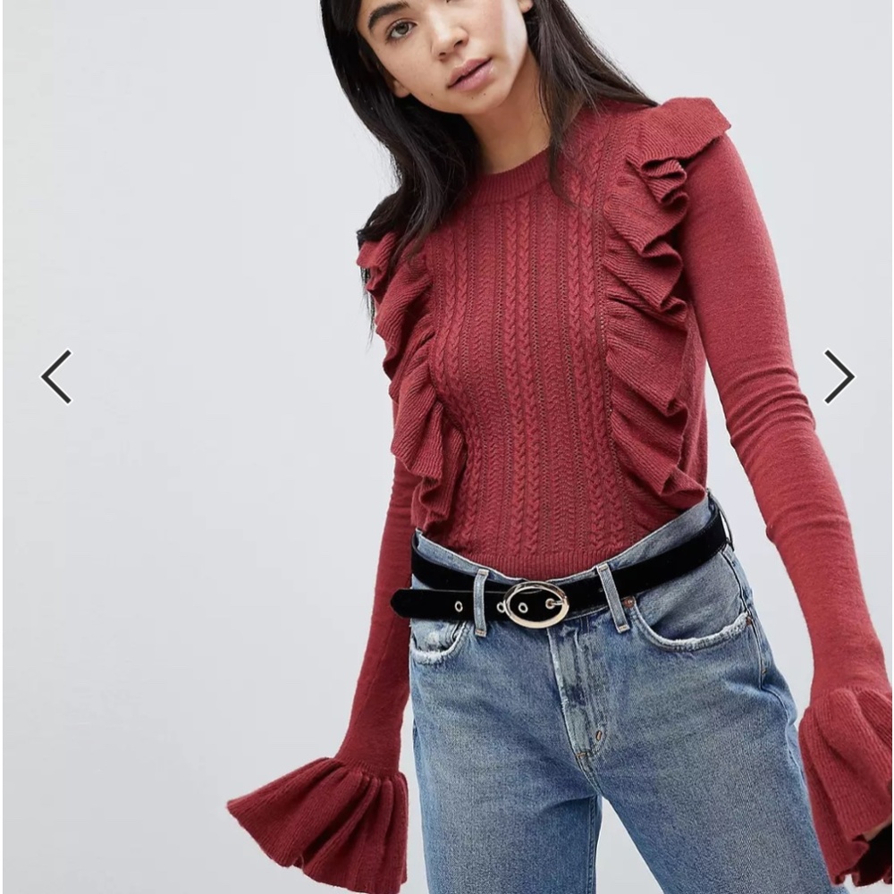 Fashion Union Sweater With Frill Sleeve & Ruffle